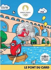 Pièce 10 Euros Argent Mascotte JO PARIS 2024 - Le pont du Gard 3/18