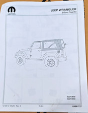JEEP WRANGLER Modèle 2 Portes Kit Accessoire Original Soft-Top K82213649