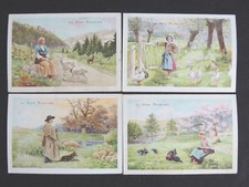 4 Chromos Au bon Marché Berger, femme aux oies, dindes, pâturage