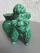 Chien Vert en Céramique Caniche Vallauris Pied de Lampe Porte Stylo