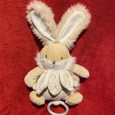 🇫🇷 Doudou et Compagnie Musical Lapin De Sucre Pétales Blanc Écru Fourrure NEUF