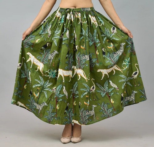 Jupe longue verte coton - jupe, en