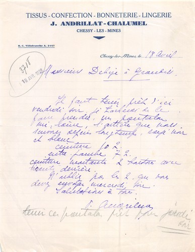 Facture 1938 tissus - ,