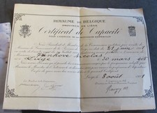 1921 Diplome d'Arpenteur Liège Royaume de Belgique Géomètre Topographie