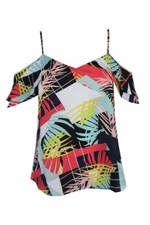 Bar Iii Polie Corail Noir Combo Haut Drapé À Épaules Dénudées S