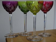 VAL ST LAMBERT 4 ANCIENS VERRES A VIN DU RHIN ROEMER CRISTAL  ht 19 cm