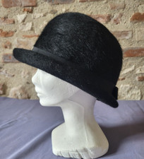 Chapeau feutre poil noir femme Vintage 60 felt hat fur for women T.54,5cm S