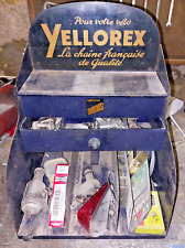 ANCIEN PRESENTOIR PUBLICITAIRE EN TOLE YELLOREX CHAINE VELO MOTO NO EMAILLE