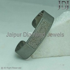 Naturel Diamant Pavé 925 Argent Sterling Bijoux Ouvrable Réglable Manchette Jonc