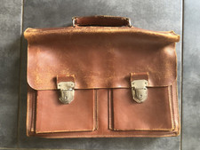 Cartable vintage en cuir marron - Sac écolier ancien