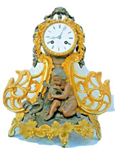 Pendule dore sculpture enfant combat coqs époque 19ème 斗鸡, 鬥雞