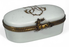 Boîte pilulier Porcelaine Limoges CERF Monogrammée Manufacture La Seynie signée