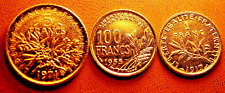 3 MONNAIES SEMEUSE 5 FRANCS 1971 1 FRANC SEMEUSE 1917 100 F COCHET 1955(OR)