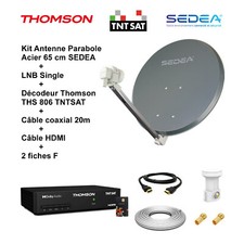 Kit Parabole 65cm + LNB Single + Décodeur + Câble 20m + Câble HDMI + 2 Fiches F