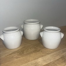 Lot De 3 Pots À Oreilles En Faïence Blanche Modèle Grain De Riz Geneviève Lethu