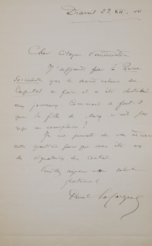 Paul lafargue lettre - lafargue,