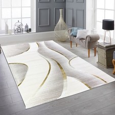 Tapis de salon moderne facile à entretenir avec design 3D incurvé en crème