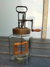 ANCIENNE GROSSE BARATTE BEURRE FORME CARRE VERRE & MÉTAL poignée BOIS COLLECTION