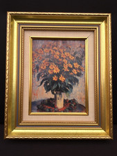 REPRODUCTION DE CLAUDE MONET FLEURS DE TOPINABOUR DANS CADRE EN BOIS  DORÉ