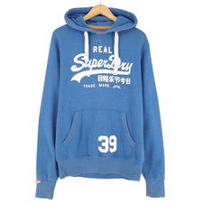Hoodie Vintage Superdry À Capuche Pour Hommes Bleu En Coton Taille S