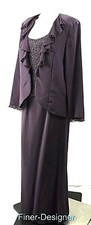 Cameron Blake Mon Cheri formal dress suit Beaded MOB Gown Jacket eggplant 16 NEW