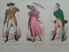 BELLE GRAVURE ANCIENNE Mode Homme Femme 1810 Costumes Paris Fashion Plate
