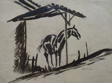 Adolphe Deteix (1892-1967) (062) - gouache - cheval