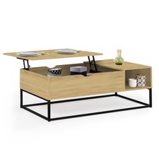 Table basse plateau relevable rectangulaire DETROIT avec rangements design indus