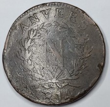 RARE Monnaie, 10 Centimes Napoléon 1814 W (Siège d'Anvers) 23.7g