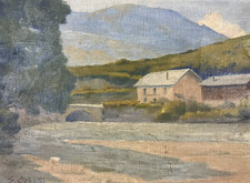 Huile sur toile Ecole francaise circa 1900 Vue Présumée du Pays-Basque signée