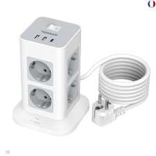 TESSAN Multiprise Parafoudre avec 8 Prises, 2 USB et 1 USB C, Tour Multiprise