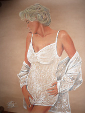 dessin original pastel signé pin up "la Féline"