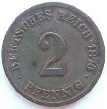 Pièce Allemande Empire Allemand 2 Pfennig 1876 H En Fine / Very Fine