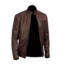 Veste en cuir homme marron chocolat fait main en cuir véritable style vintage
