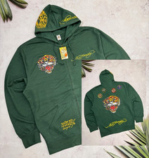 Sweat à capuche zippé Ed Hardy Christian Audigier logo Big Tiger vert année...