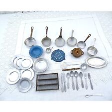 VTG French Dolls Play Dinner Set with Enamel Trivet, Cutlery Cast Iron Casserole