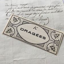 Etiquette Ancienne Dragées Fin XIXè Antique French Victorian Sweet Label