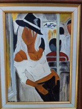 Tableau huile sur toile signé encadré style Farel