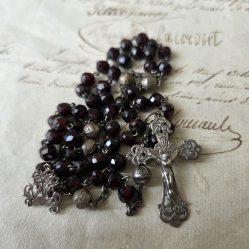 Chapelet ancien argent grenat - chapelet,