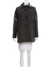 SANDRO Leather sleeve black grey toogle wool coat  Size 40 FR US 8 M  $800 