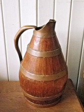 Ancien pichet à cidre en chêne cerclé, bec et manche en cuivre