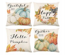 Housses Taies Coussins 45x45 Citrouille Automne Halloween Orange 4 Pièces