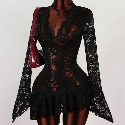 Robe mini dentelle col - robe, en