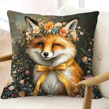 Housse de coussin RENARDE COURONNE FLORALE 45 cm Renard humanisé