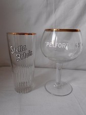 2 VERRES A BIERE EMAILLES RARE 1 PELFORTH  HAUTEUR 16CM ET 1 STELLA ARTOIS