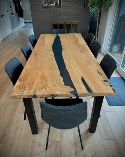 Table bois époxy noir - table,