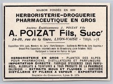 1920 Poizat Herboristerie, Droguerie Pharmaceutique, Plantes Pub Ancienne Lyon