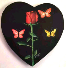 Tableau Saint Valentin Rose Papillons peinture   sur toile 