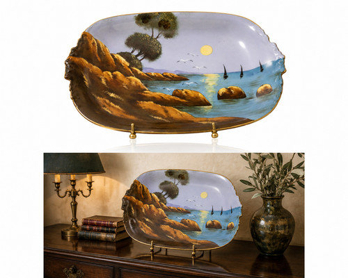 Grand plat paysage - marin, peint