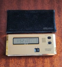 Vintage Seiko Quartz Réveil Voyage 7401-002G Doré Fonctionnel + Pochette Origine